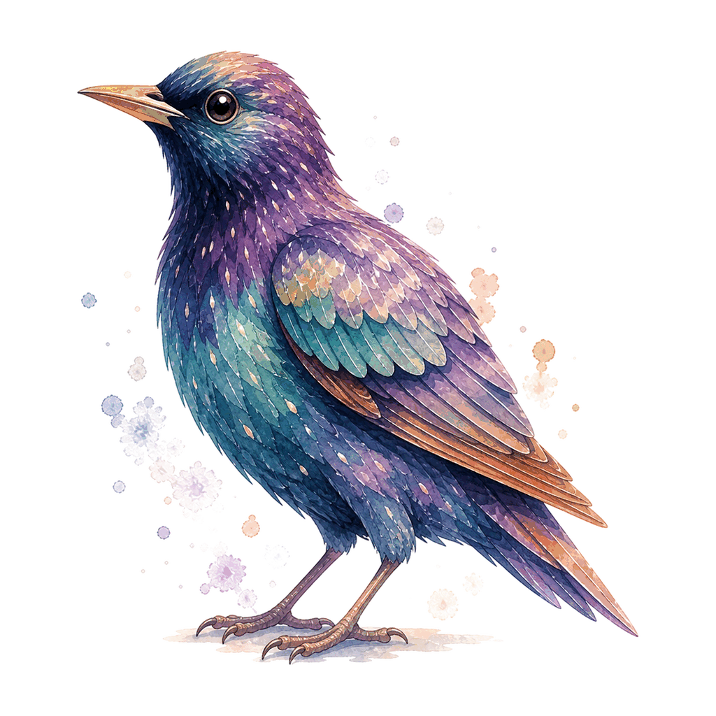 The Weaver, depicted as Sturnus iridescens chorus